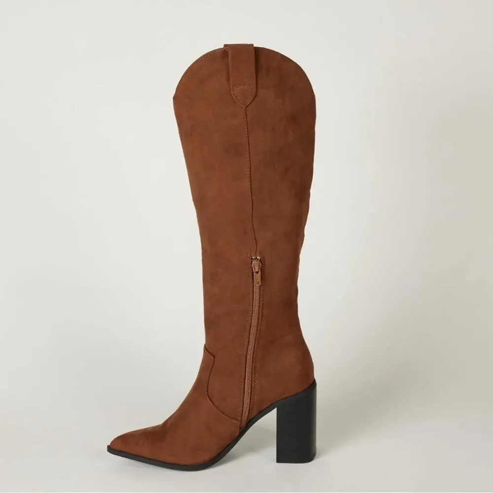 NEW The Drop Women's Cassandra‎ Knee-High Western Boot size 6.5 Brown